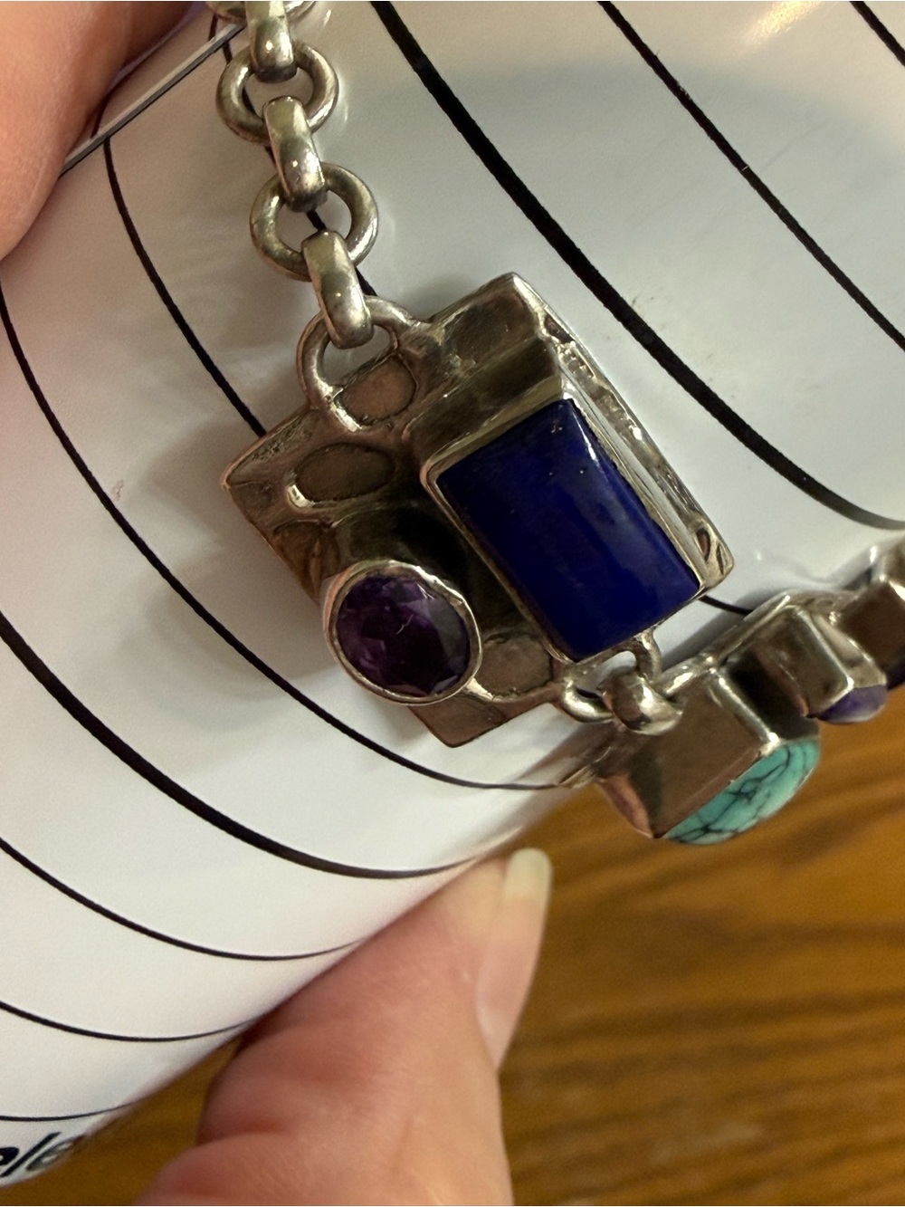 Sterling Silver 825 Multi Gemstone Stone Bracelet Fits 7.5 Peridot Turquoise Etc - Picture 7 of 16
